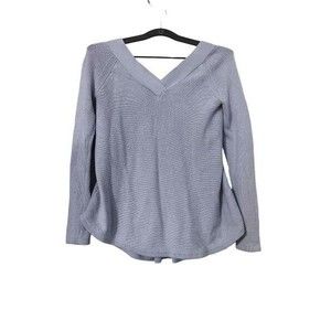 Knitted & Knotted Sweater‎ XS Women Light Blue Long Sleeve V-neck Pleated Back